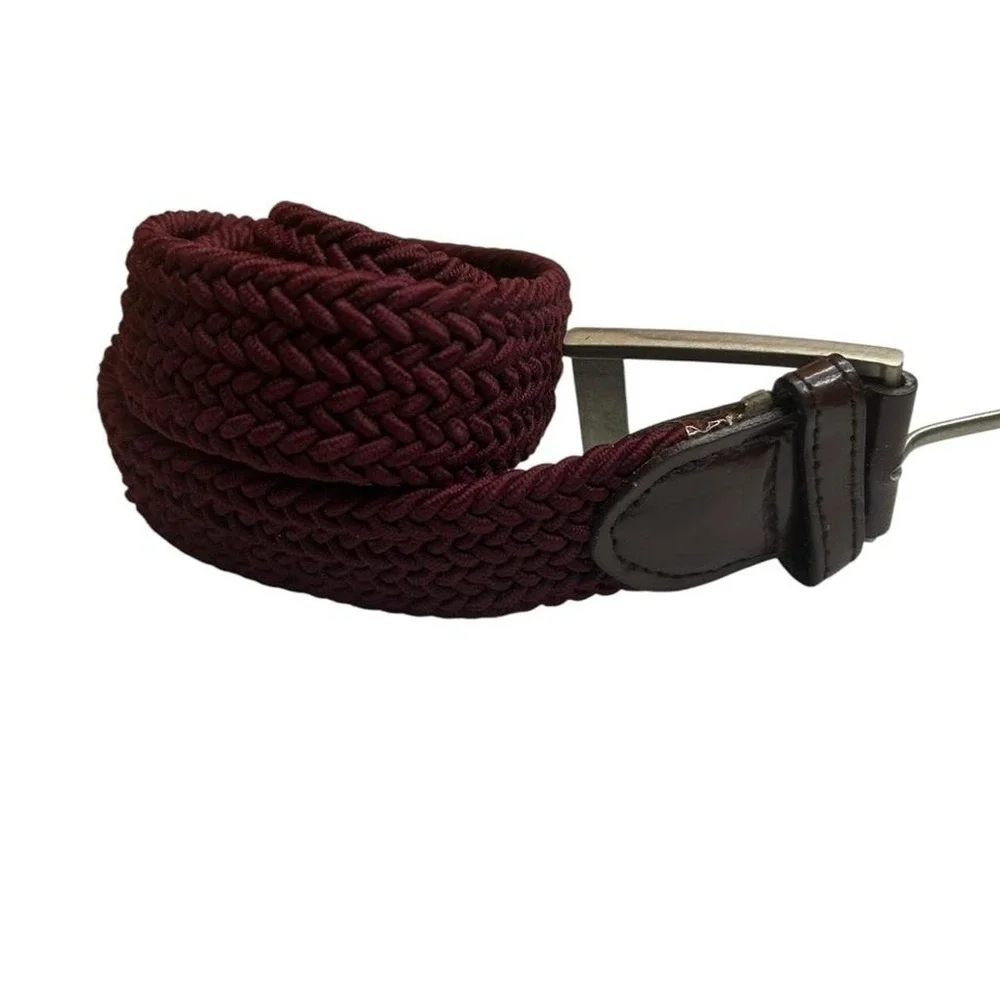 Woven Men's Belt Burgundy Braided Stretch Preppy Equestrian Golf Silver Buckle